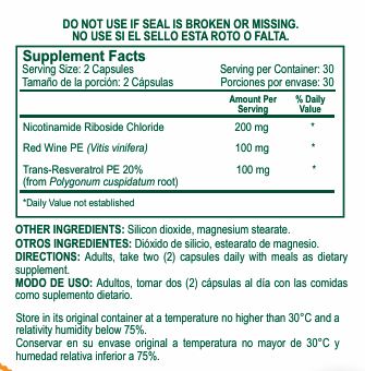 NAD+ Resveratrol 60 Cápsulas | Plazet