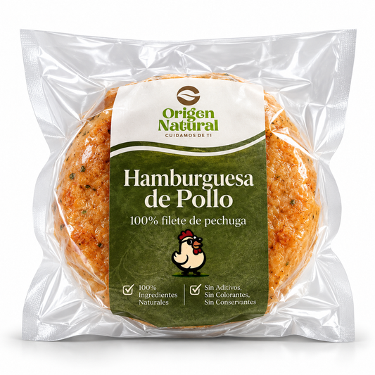 Hamburguesa de Pollo 460 g (4 und) – Origen Natural