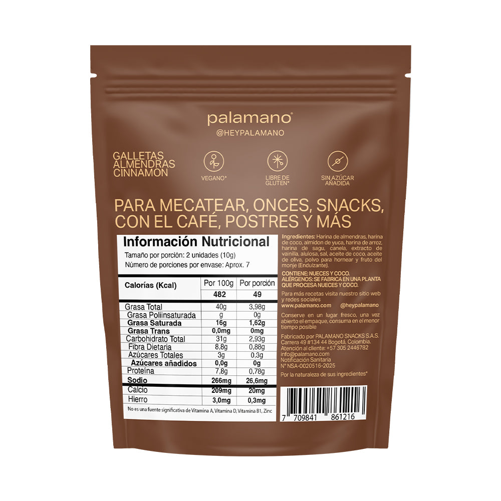 GALLETAS ALMENDRAS CINNAMON X 70 GR - PALAMANO