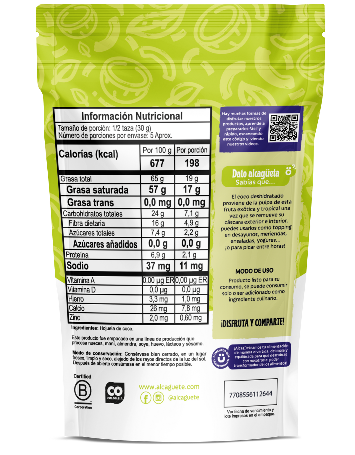 Hojuela de Coco Orgánico 150 g – Alcagüete
