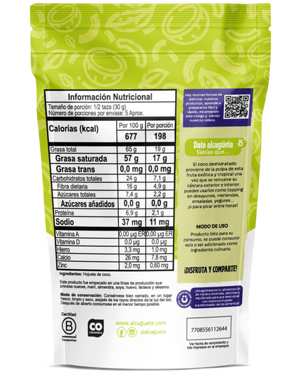 Hojuela de Coco Orgánico 150 g – Alcagüete