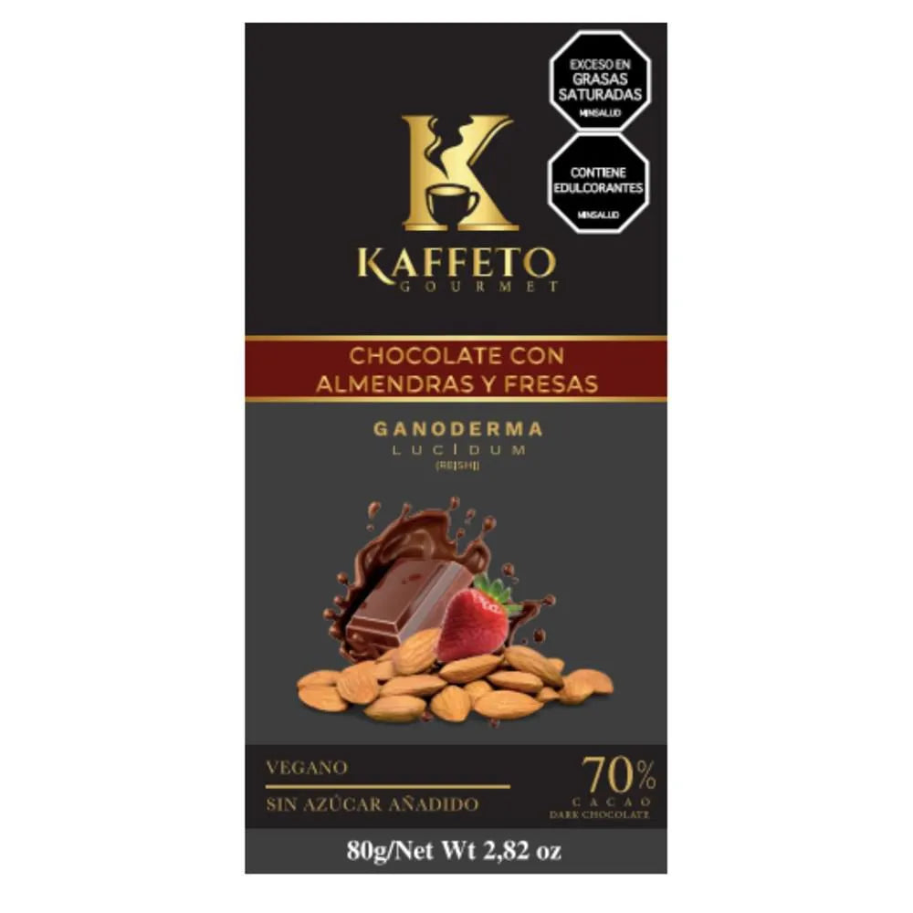 Barra de Chocolate con Almendras, Fresas y Ganoderma – Kaffeto | Plazet