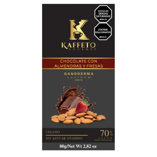 Barra de Chocolate con Almendras, Fresas y Ganoderma – Kaffeto | Plazet
