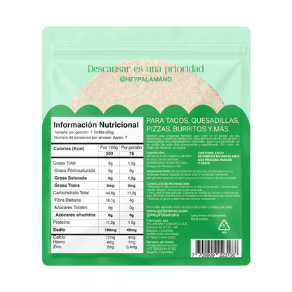 TORTILLA COCO X 175 GR - 7 UND - PALAMANO