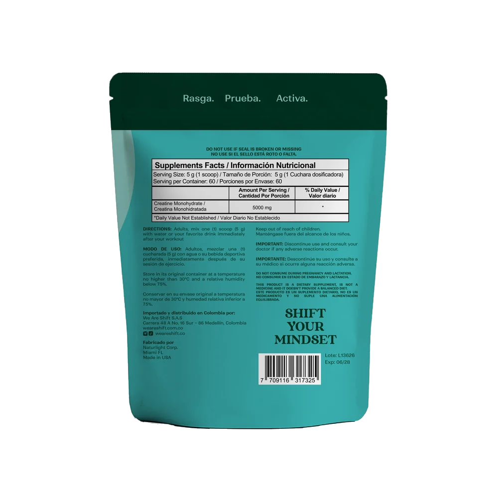 Creatina Monohidratada Shift - tabla nutricional