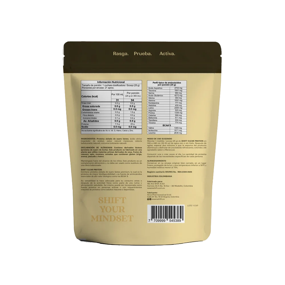 Clear Protein Maracuyá Shift - tabla nutricional